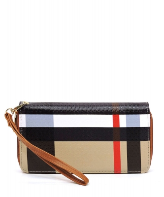 Plaid Check Printed Zip Around Wallet Wristlet BT020 TAN